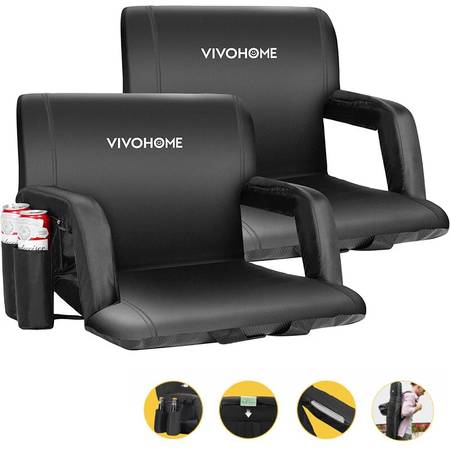 2 STATIUM SEATS PADEDED BLEACHER CHAIRS BACK SUPPORT EXTRA WIDE 1
