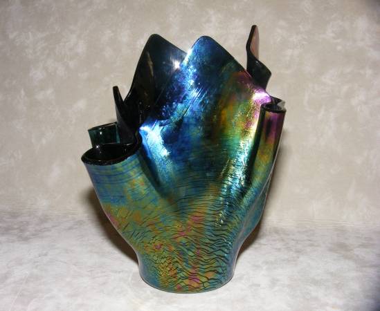 Iridescent Folded Handkerchief Glass Vase Artist Made 1