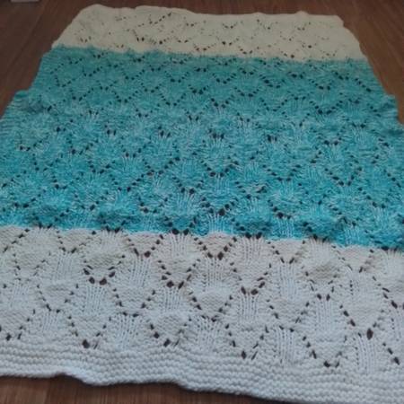 Handmade Vtg. Afghan Throw Blanket Teal & White, Soft Pretty Colors - 1