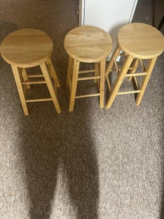 Set of 4 Solid Wood Bar Stools 24" Counter Height Round Seat Natural Pine Kitche 1