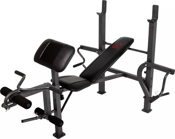 Marcy Standard Weight Bench with weights and bars 1