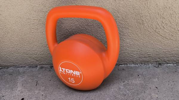 15 lb Tone Fitness Vinyl Kettlebell - Orange 1
