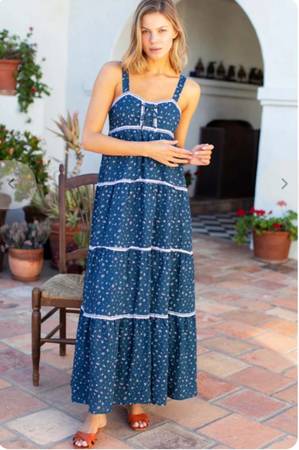 Emerson Fry Tiered Maxi Dress Anne Flowers MAJOLICA, Lined , Size M, Like New 1