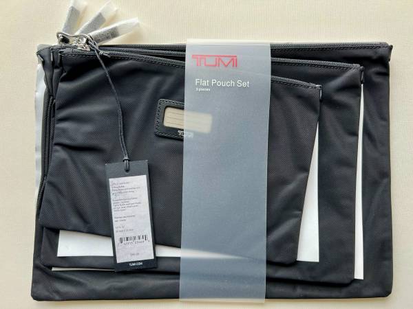 Tumi Black Nylon Zip Close 3-piece Flat Pouch Set 1