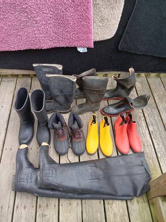 deck boots, duck boots and hip boots all for 1