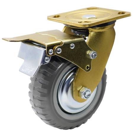 Gold Swivel Caster 1 Wheel w/Safety B6 Dual Locking Brake 700lb pound 1