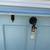 Custom Made Blue Repurposed Door Headboard King Size Bed with Antique Knob Has L 2 thumbnail