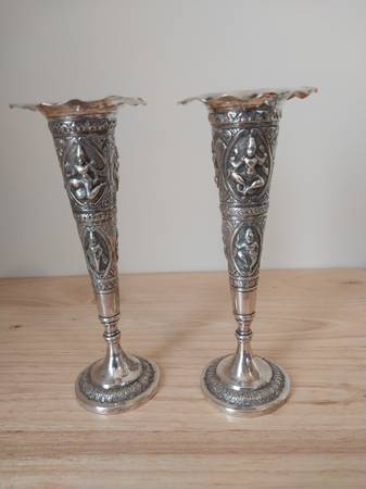 2 British India Solid Silver Vases - Circa 1900 1