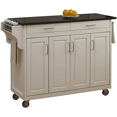 LIKE NEW White Rolling Kitchen Cart with Black Marble Top Retail $650 1