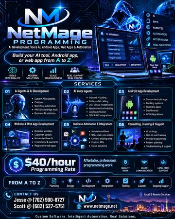 NetMage Programming | AI Development, Voice AI, Web and more $40/hr 1