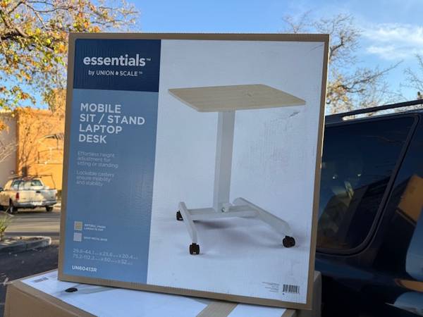 Union & Scale Essentials 24"W Adjustable Standing Mobile Desk Natural 1