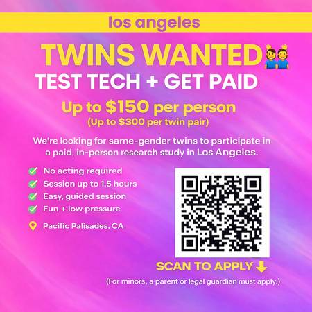 👯‍♂️ Same-Gender Twins Needed (Ages 12+) – Paid Research Study 1