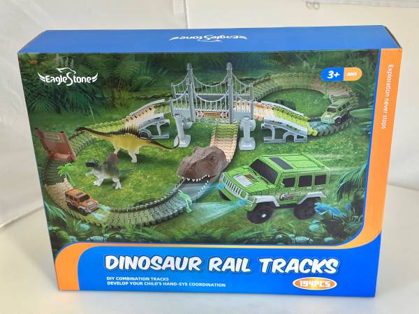 EAGLESTONE 194 Pcs Dinosaur Race Car Tracks Set - NIB 1