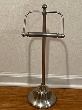 Brushed Nickel Free Standing Toilet Paper Roll Holder 1