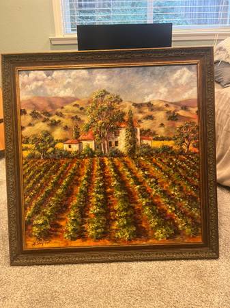 Tuscan Vineyard Landscape – Signed Original Oil Painting, Framed 1