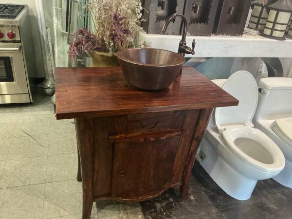 Solid Wood Rustic Vanity W/ Copper Faucet 1