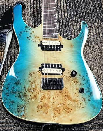 🎸 Leo Jaymz MONSOON Blue & Tan Burl ELECTRIC GUITAR 🎸 1