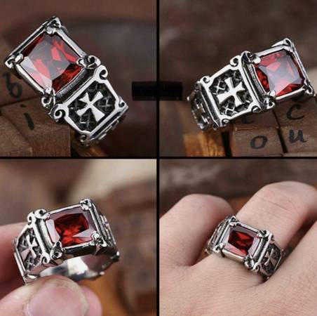 Men’s Crusaders Knights Templar Ruby Ring Size 10 1