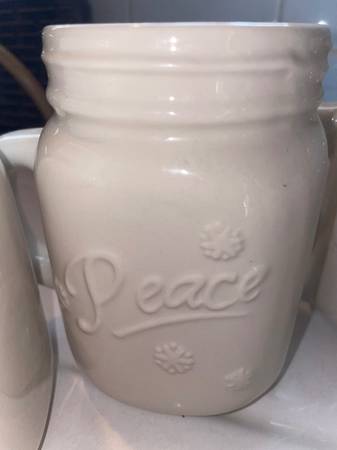 6 Mason 20 Oz Coffee Mug Jars 3 Peace, 2 Believe & Love - general for sale  - by owner - craigslist