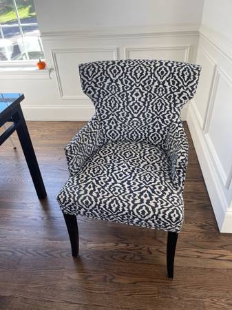 Upholstered Wingback Host / Accent Chair – Navy & White Ikat (Set of 2 1