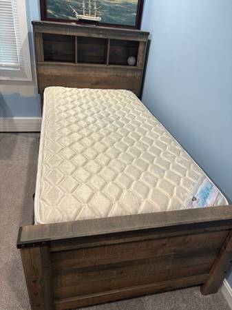 Ashley book case bedframe with drawers and mattress 1