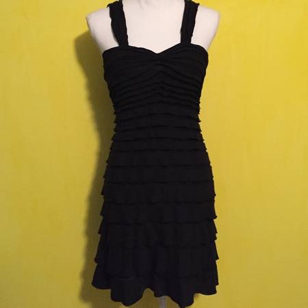 MAX STUDIO M BLACK RUFFLED TIERED SLEEVELESS DRESS Sz Medium 1