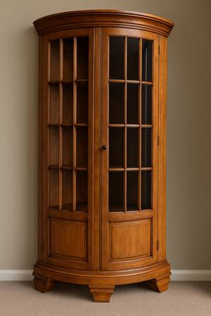 Estate-Quality Lighted Corner Glass Cabinet 1