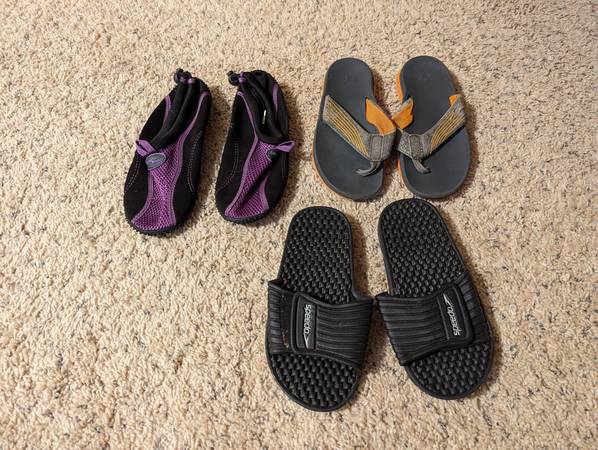 Boys water shoes, slides, flip flops - lot of 3 pr - size 2 - 4 1