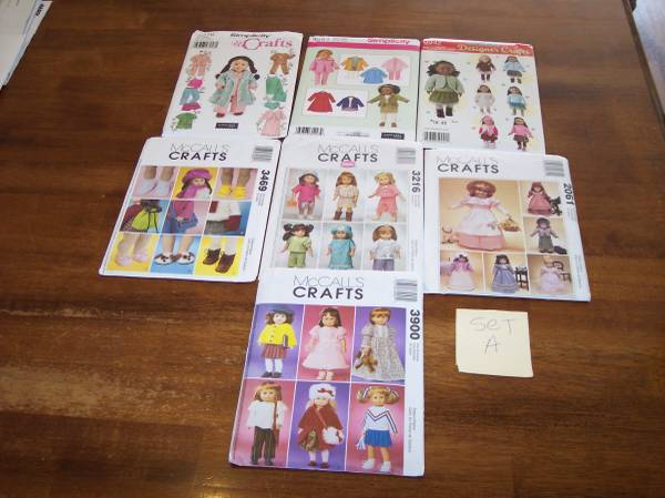 Lot of 18" doll clothes patterns - SET A 1