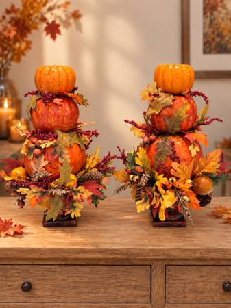 $40 Beautiful Fall Pumpkin Arrangements – Sold as a Pair 1