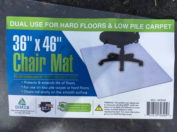 Dimex Dual Use Low Pile/Hard Floors Office Chair Mat, 36" x 46" -NEW- 1