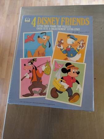 Whitman frame tray jigsaw puzzle lot 4 vintage box Mickey Mouse & frie 1