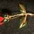 Red rose brooch with pin fastener textured green leaves gold stem 5 thumbnail