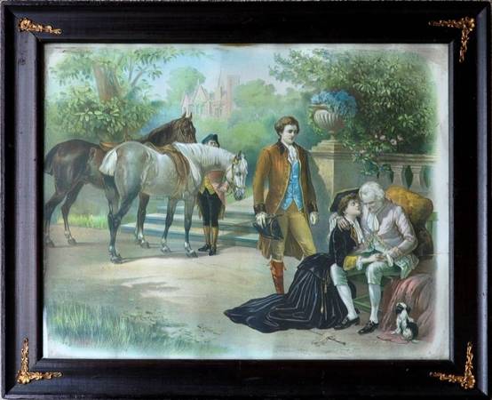Framed chromolithograph depicting a farewell scene painting 1