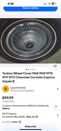 So nice, 4 beautiful OEM 1968-74 Chevy P02  15" Turbine Wh - $5063435861645955121