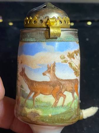 Antique Collection German Enameled Porcelain Pipe Deer Decor Circa 193 1