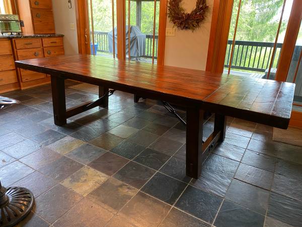 2011 Pottery Barn Benchwright Farmhouse dining table with 2 extension leaves 1