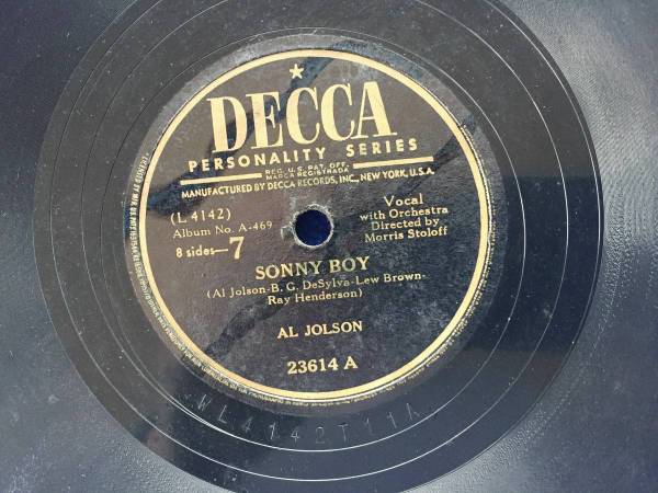 1940'S AL JOLSON "SONNY BOY / MY MAMMY" 78 RPM RECORD 1