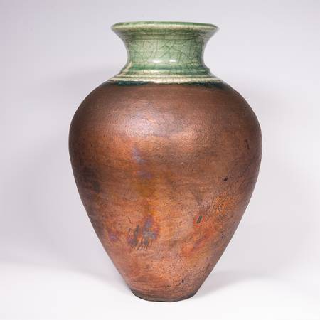 Large Studio Pottery Vase with Horse-Hair Raku Neck 1