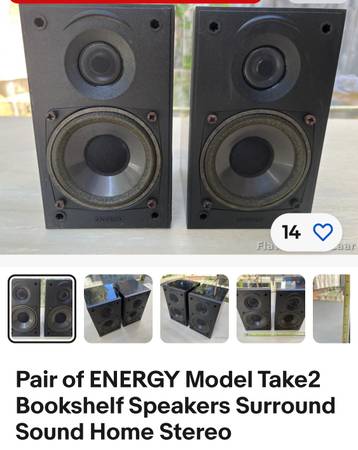 Pair ENERGY Model Take2 Bookshelf Speakers Surround Sound Home Stereo 1