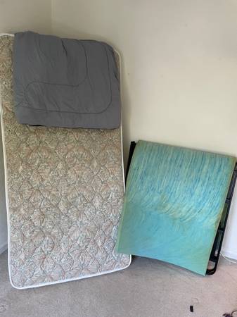Twin Bed Setup – Folding Frame + Mattress + Memory Foam Topper 1
