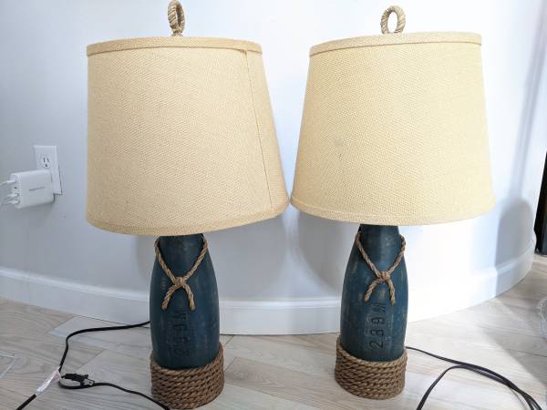 2x 27" Distressed Table Lamps Hardback Canvas Shade 1