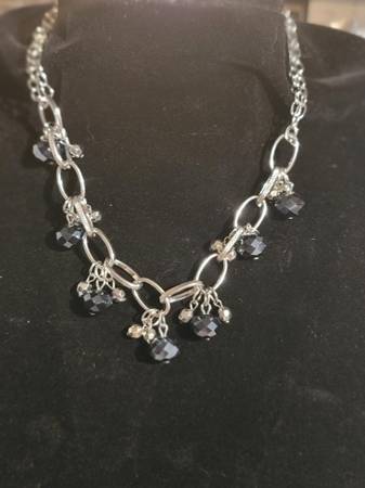 Let's Get This Party Started Silver Tone Necklace With Black Stones Ne 1