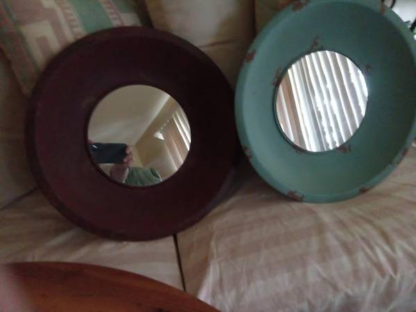 New-Mirror set wall decor shabby chic bowl /hub cap like rustic metal 1