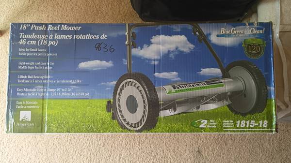 NIB American Lawn Mower 18" 5-Blade Push Reel  Mower + Sharpener 1