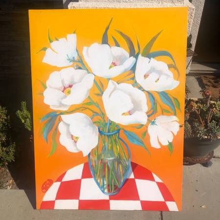 Large Original Painting 3'x4' White Poppies 1