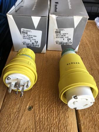 Woodhead 28W48 Plug & 29W48 Connector,WATERTIGHT,NEMA L6-30, 30A, 250V 1