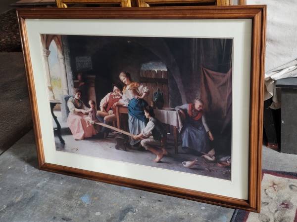 Large dark framed print art Playtime by G.B. Torriglia 1