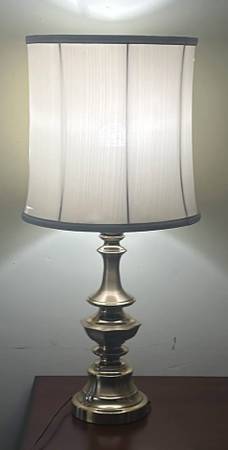 FOR SALE: Elegant Brass Lamp with White Shade 1