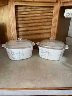 Pyrex Corelle 2 Casserole 3 Quart Iris Shadow Pan Dutch Oven VGC 1